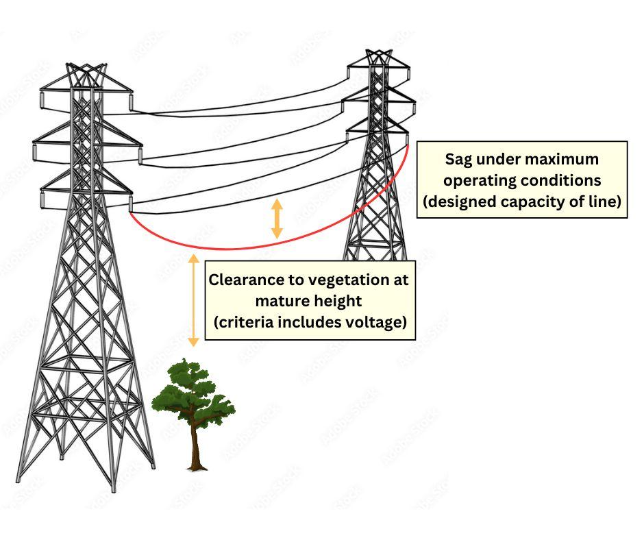 Figure 3 - The minimum vegetation clearance distances (MVCD) that must be maintained between vegetation and the conductor.